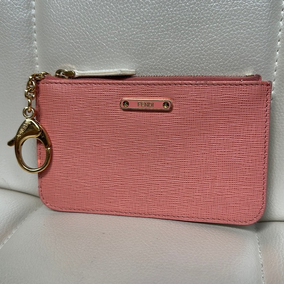 Fendi bi color crayons pocketed key coin wallet keychain in pink & white leather - Picture 1 of 13